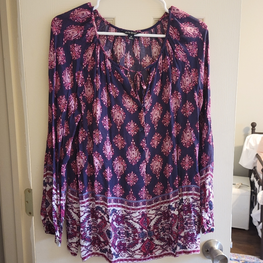 Lucky Brand Boho Purple Printed Long Sleeve Top Size M